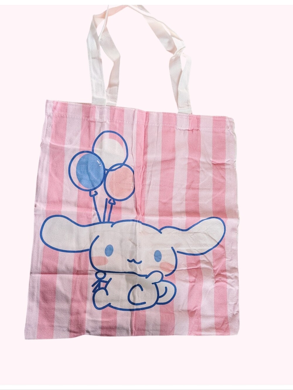 Cinnamon Roll Pink Striped Character Tote Bag with Balloons